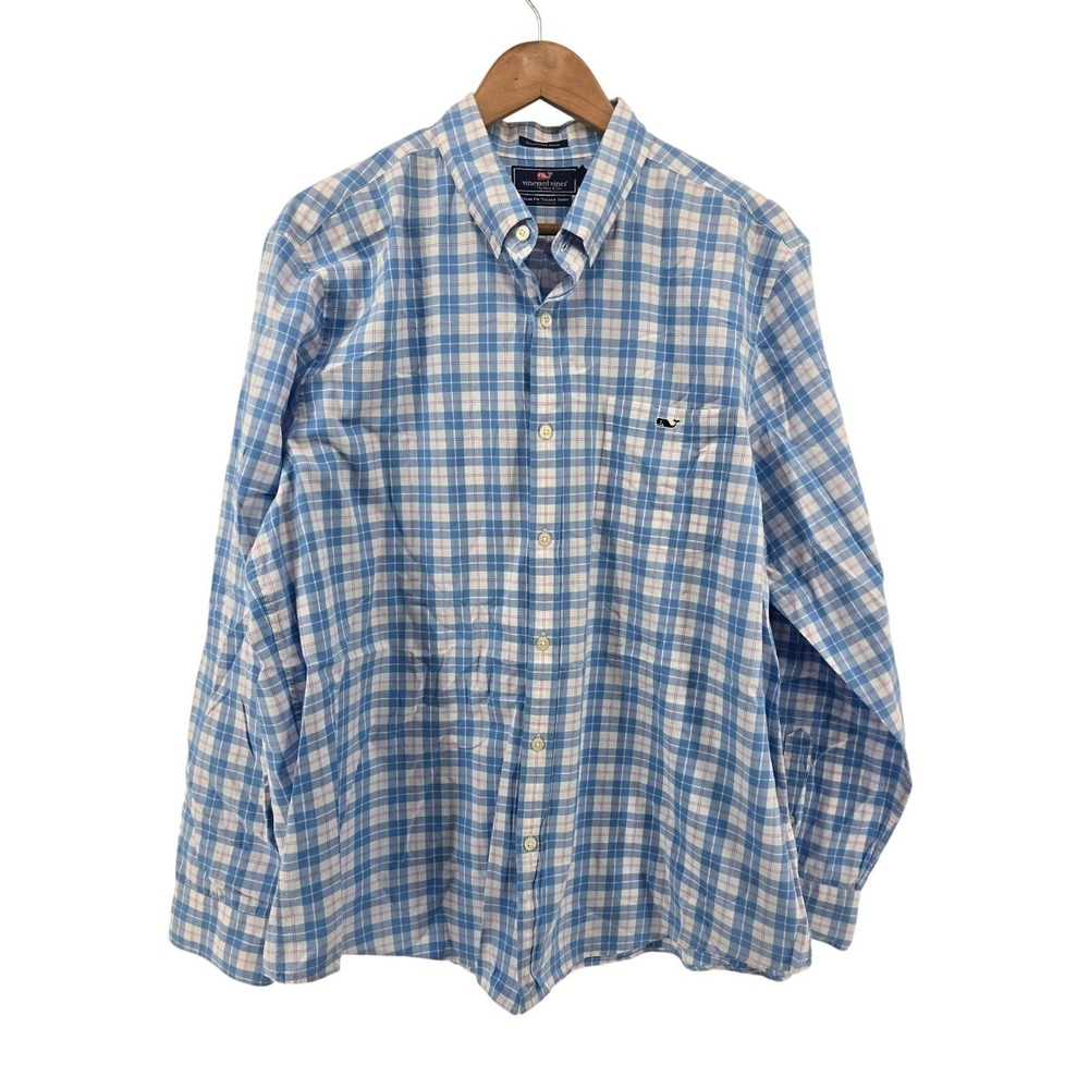 Vineyard Vines Button Down Mens XL Blue Slim Fit Tucker Shirt Saltwater Plaid
